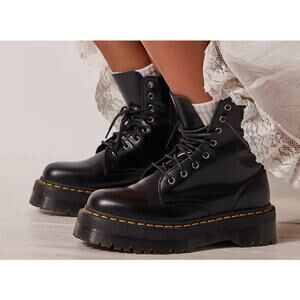 Dr. Martens Jadon Leather Boots Patent Platform Lace-Up‎ Grunge Black Size 8